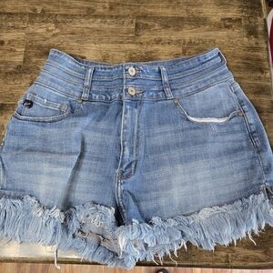 KanCan Light Blue Frayed High Waist Shorts